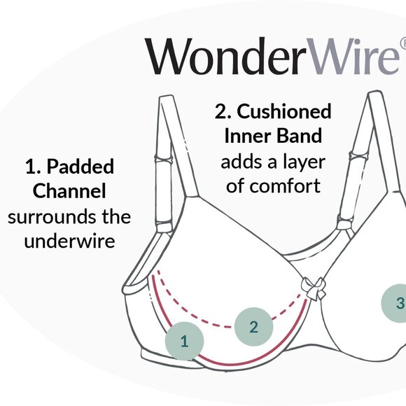 Glamorise 44C Satin Lace Underwire Bra Blue Wonderwire Elegance Side-Bones 44C - Picture 13 of 16